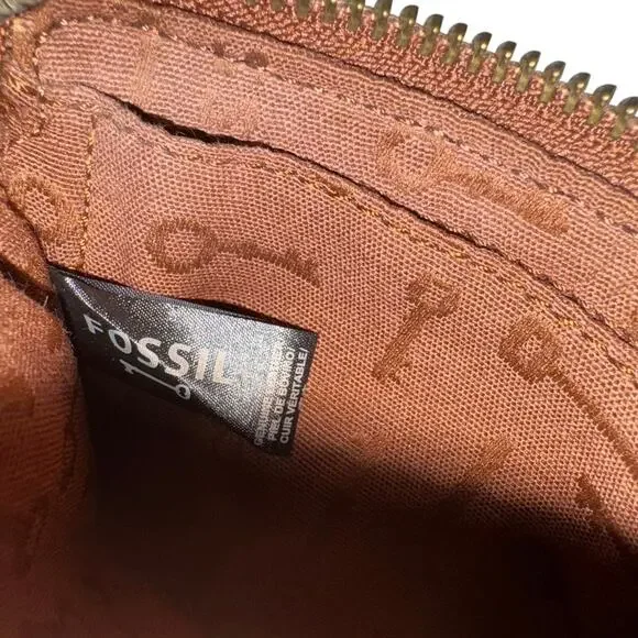 FOSSIL Keyhole Brown Leather Flower Pattern with Clip - Picture 9 of 10